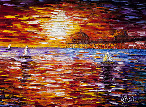 300x220 Sunset At Huntington Beach Pier Painting By Natasha Petrosova - Huntington Beach Painting
