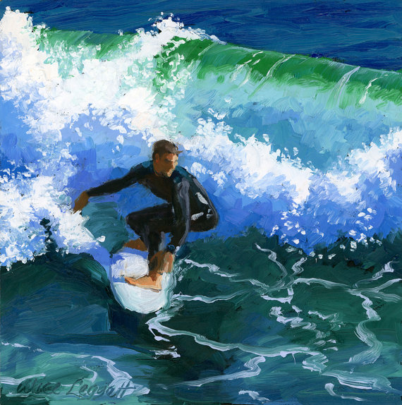 570x574 Surfin Huntington Beach Pier Original Oil Painting By Aliceleggett - Huntington Beach Painting