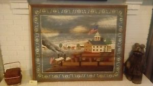300x169 Huntington Folk Art Painting, Canvas Early Americana Colony - Huntington Painting