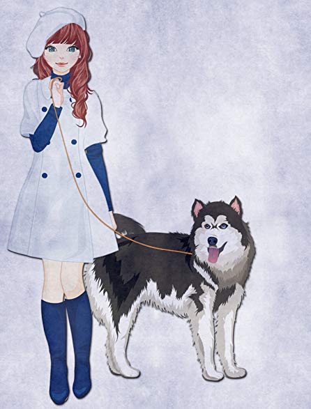 446x587 Girl Husky Dog Painting Illustrations Poster Print 24x - Husky Dog Painting