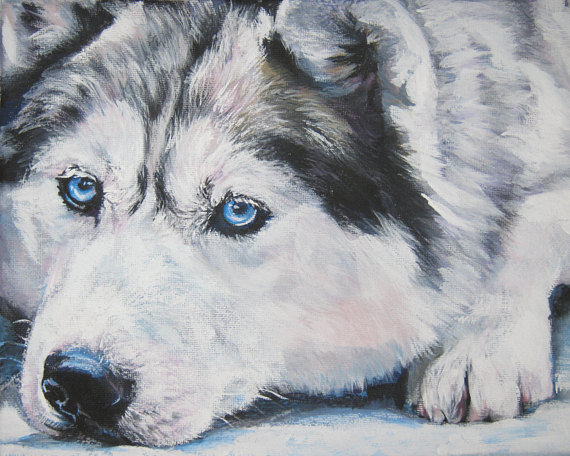 570x456 Siberian Husky Dog Art Canvas Print Of La Shepard Painting - Husky Dog Painting