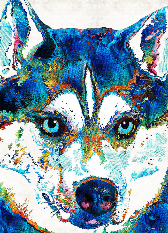 650x900 Colorful Husky Dog Art By Sharon Cummings Painting By Sharon Cummings - Husky Dog Painting