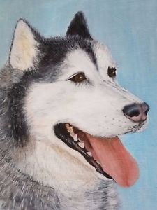 225x300 Siberian Husky Painting Original Art Dog Portrait On Board Artist - Husky Painting