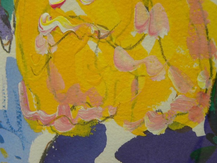 720x540 Sally Huss (1940 ) Colorful Original Mixed Media Floral Still Life - Huss Painting