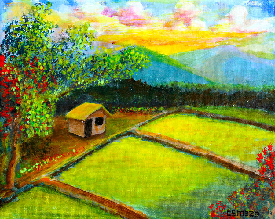 900x718 Little Hut In The Farm Painting By Cyril Maza - Hut Painting