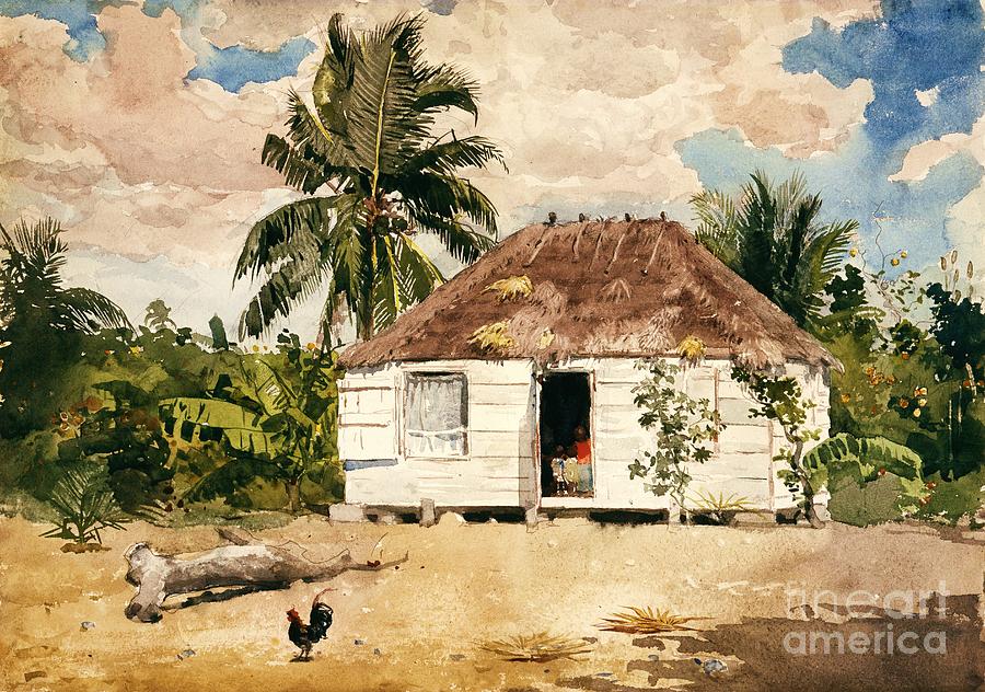 900x632 Native Hut Nassau Painting By Pg Reproductions - Hut Painting