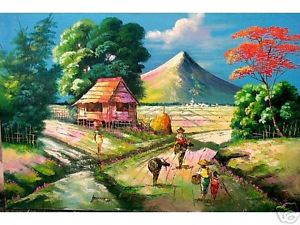 300x225 Nipa Hut With Farmers Art Philippines Oil Painting Ebay - Hut Painting