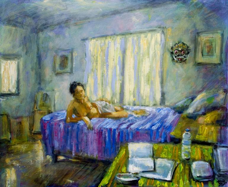 770x631 Saatchi Art Model In The Artist's Hut Painting By Tim Kingsmill Brown - Hut Painting