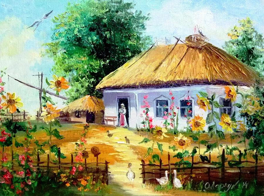 900x669 Ukrainian Hut Painting By Olha Darchuk - Hut Painting