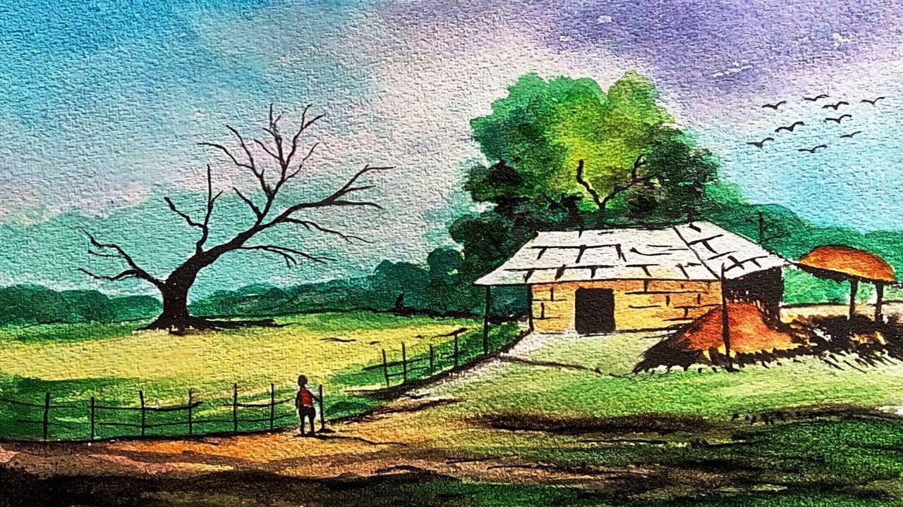 1280x720 Watercolor Painting 12 Alone Hut - Hut Painting