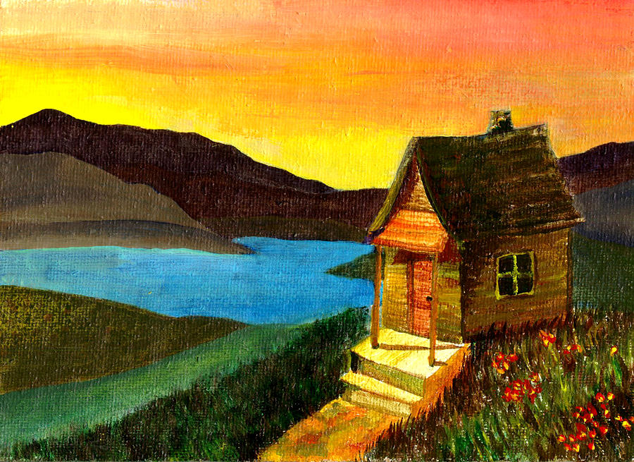 900x655 Hut On Lake Painting By Jennifer Mcduffie - Hut Painting