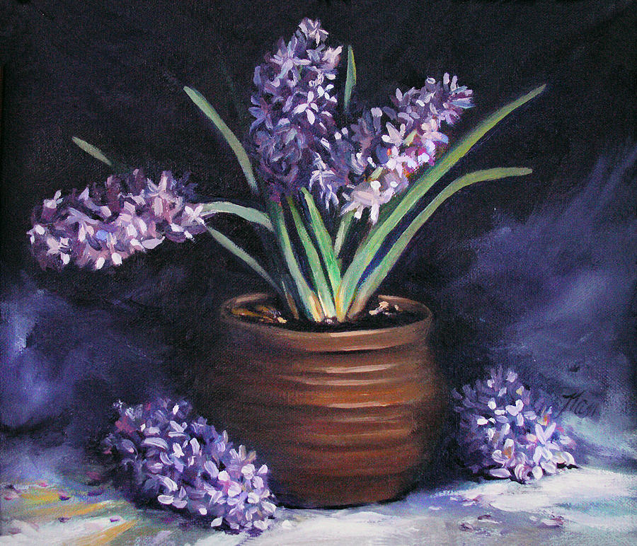 900x772 Hyacinths In A Pot Painting By Nancy Griswold - Hyacinth Painting