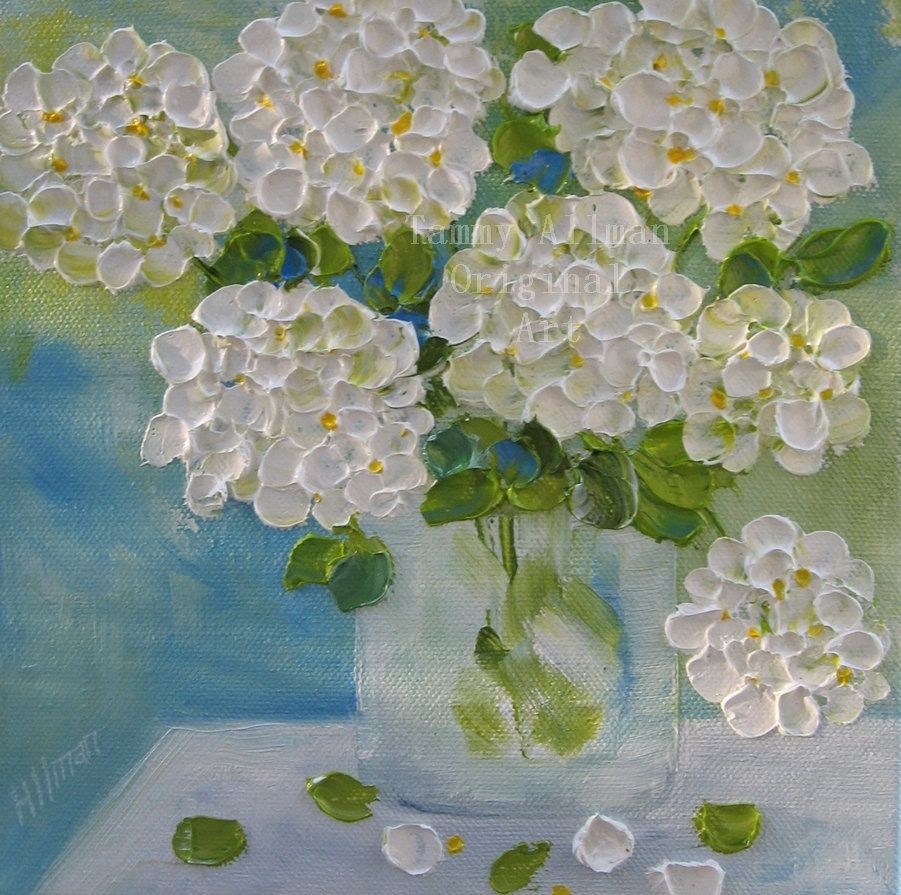 901x895 White Hydrangea Oil Painting, Hydrangea Impasto Oil Painting - Hydrangea Oil Painting