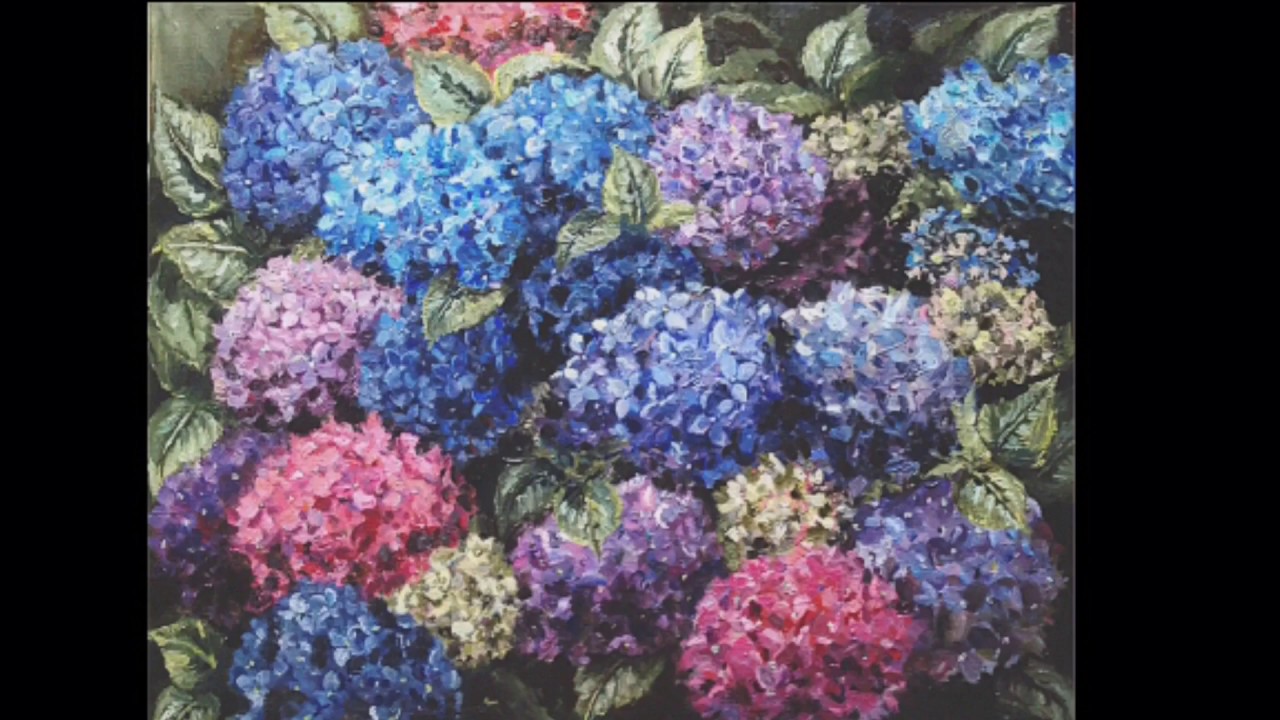 1280x720 Hydrangeas Oil Painting Flower Garden - Hydrangea Oil Painting