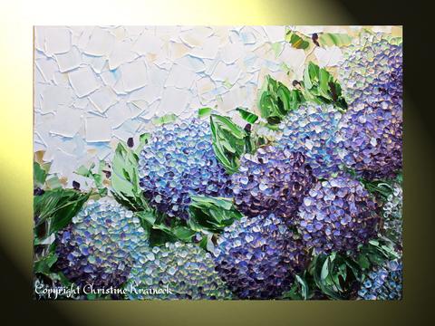 480x360 Giclee Print Art Abstract Painting Hydrangea Flowers Impasto - Hydrangea Painting