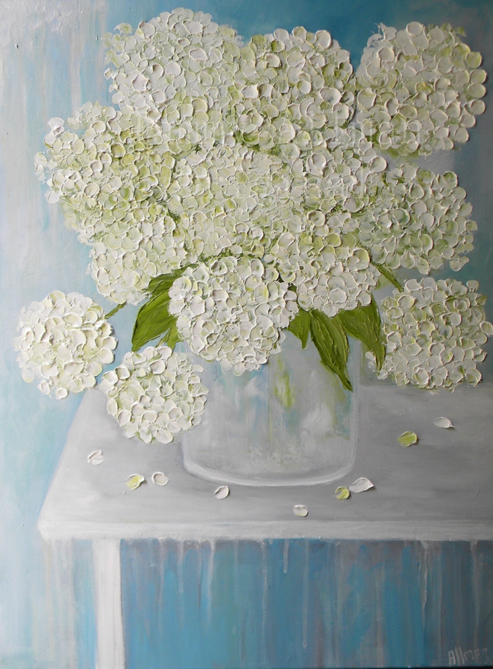 1600x2172 White Hydrangea Oil Painting, Hydrangea Floral Painting - Hydrangea Painting