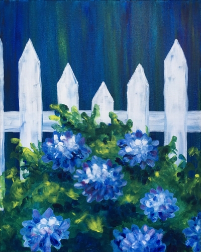 400x500 White Picket Hydrangeas Paint Nite Event - Hydrangea Painting Acrylic