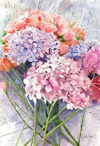 206x300 Original Hydrangea Floral Flower Still Life Painting Fine Art - Hydrangea Watercolor Painting