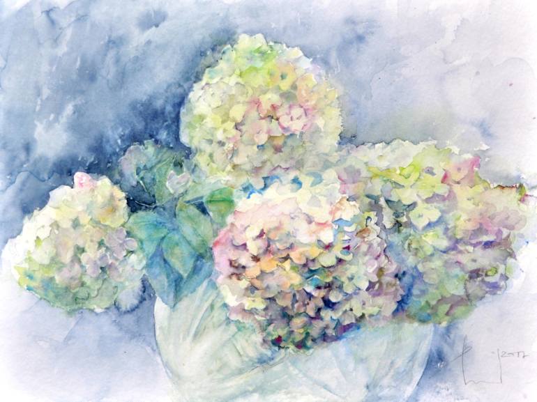 770x577 Saatchi Art Hydrangeas In Cristal Vase Painting By Beata Van - Hydrangea Watercolor Painting