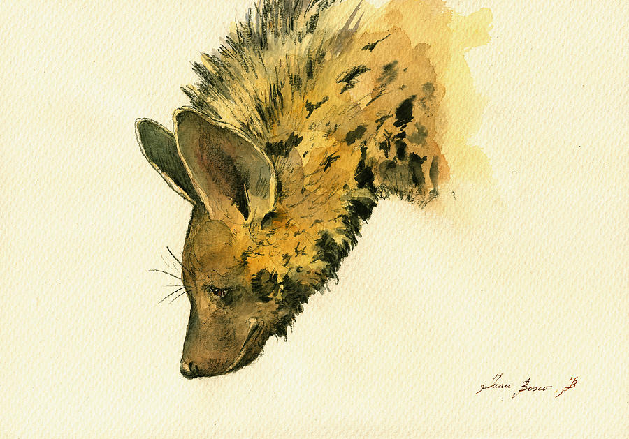900x629 Striped Hyena Animal Art Painting By Juan Bosco - Hyena Painting