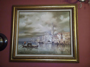 300x225 Gorgeous Original Oil Painting Of A Venetian Scene With Gondola By - I Costello Painting