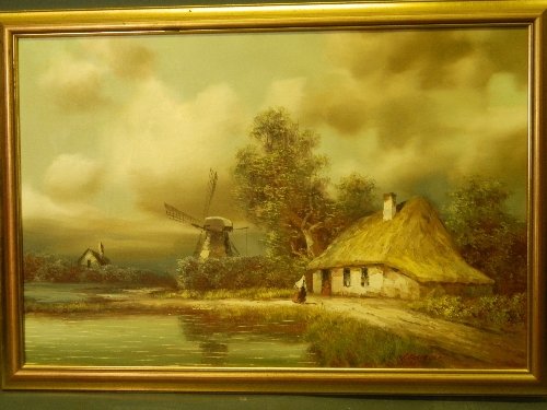 500x375 I. Costello, Oil On Canvas, Windmill Landscape Scene, - I Costello Painting