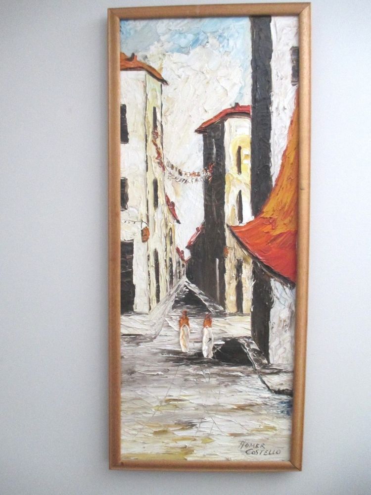 750x1000 Vintage Homer Costello Painting Village Street Scene Street - I Costello Painting