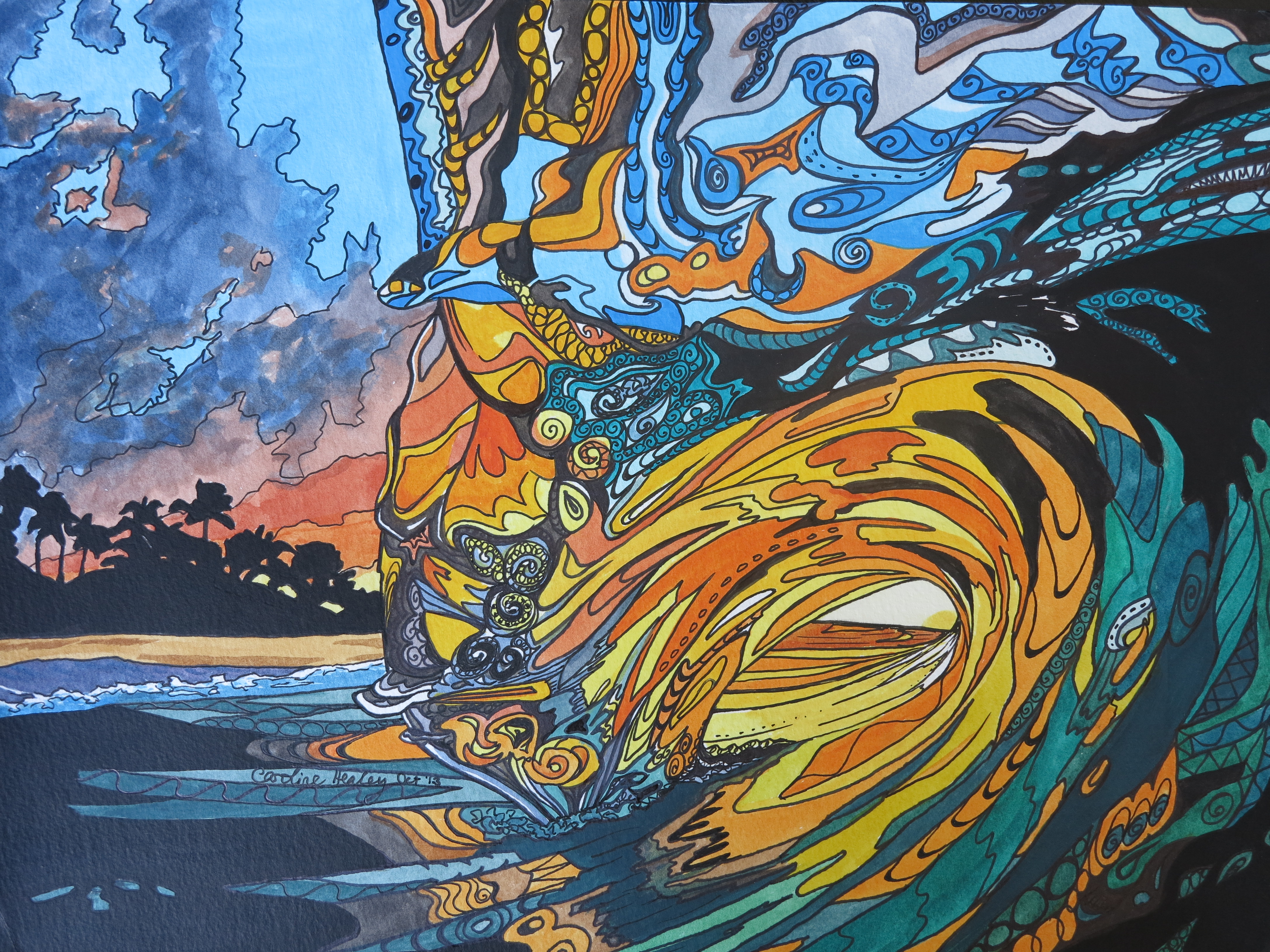 4352x3264 New Painting! Sunset Wave 2. I Love Hawaii. Cazbag - I Love Painting