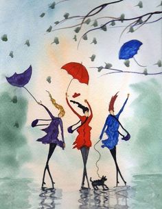 236x303 We Can Make It! Rain Rain, Umbrella Art And Paintings - I Love Painting