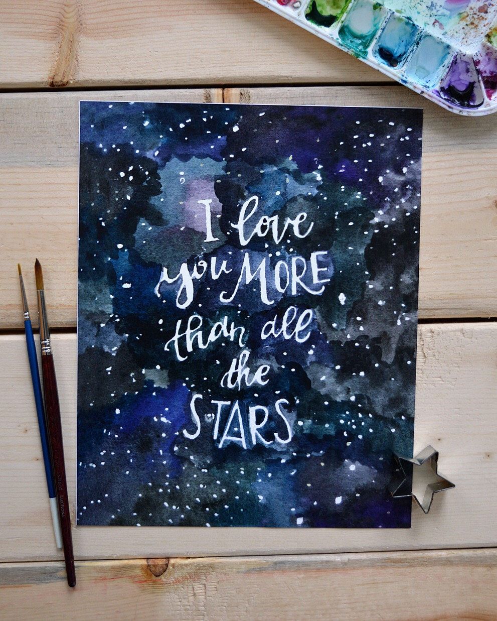 991x1237 Outer Space Art, Nursery Art, Nursery Decor, Love Art Print - I Love You More Painting