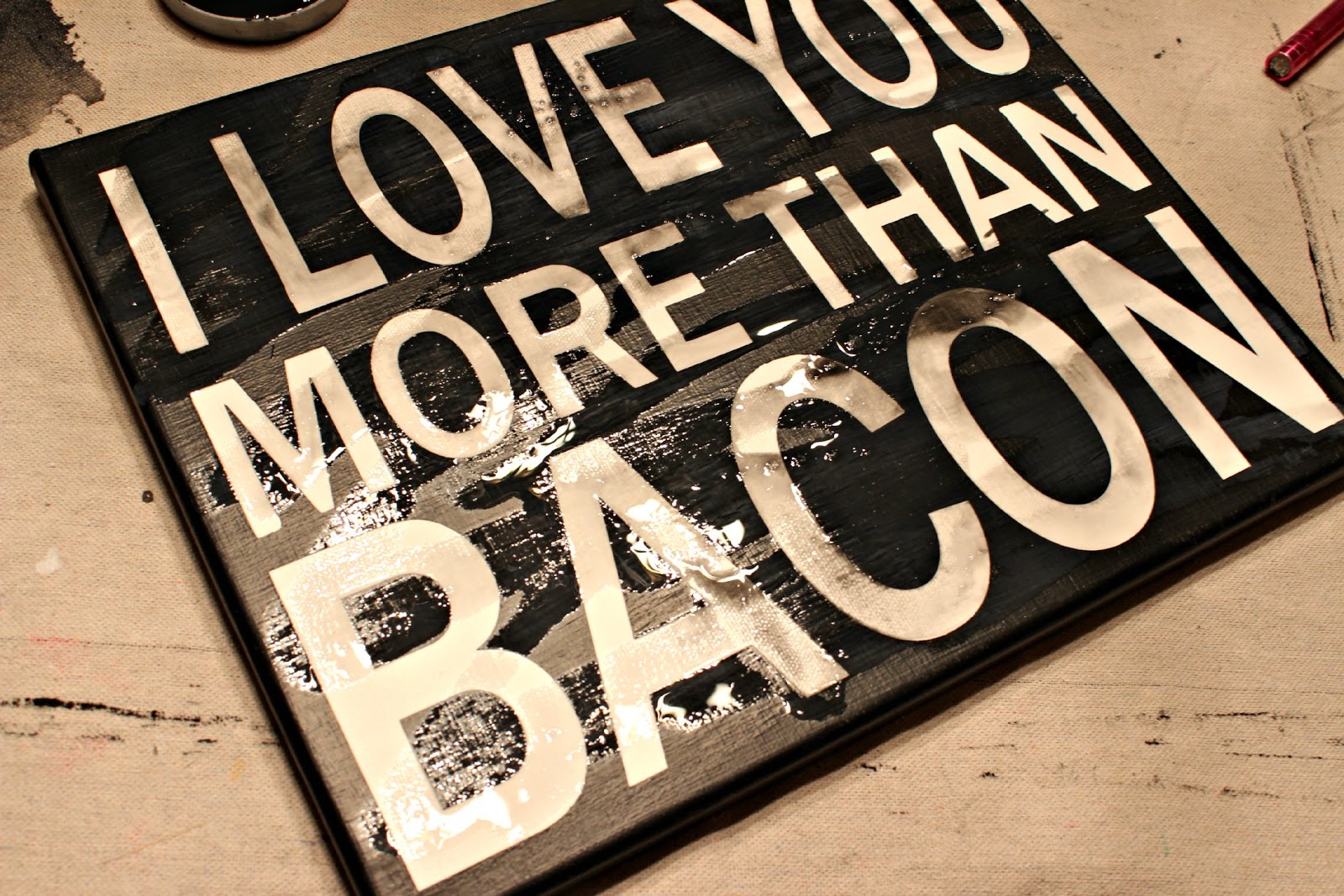 1600x1067 The Concrete Cottage I Love You More Than Bacon ~ Subway Art - I Love You More Painting