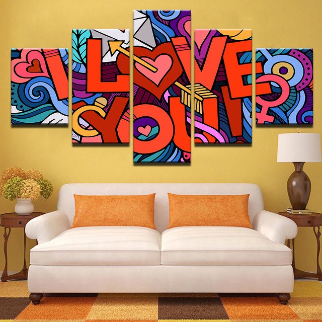 640x640 Modular Wall Art Frame Apartment Decor Poster 5 Piece I Love You - I Love You Painting