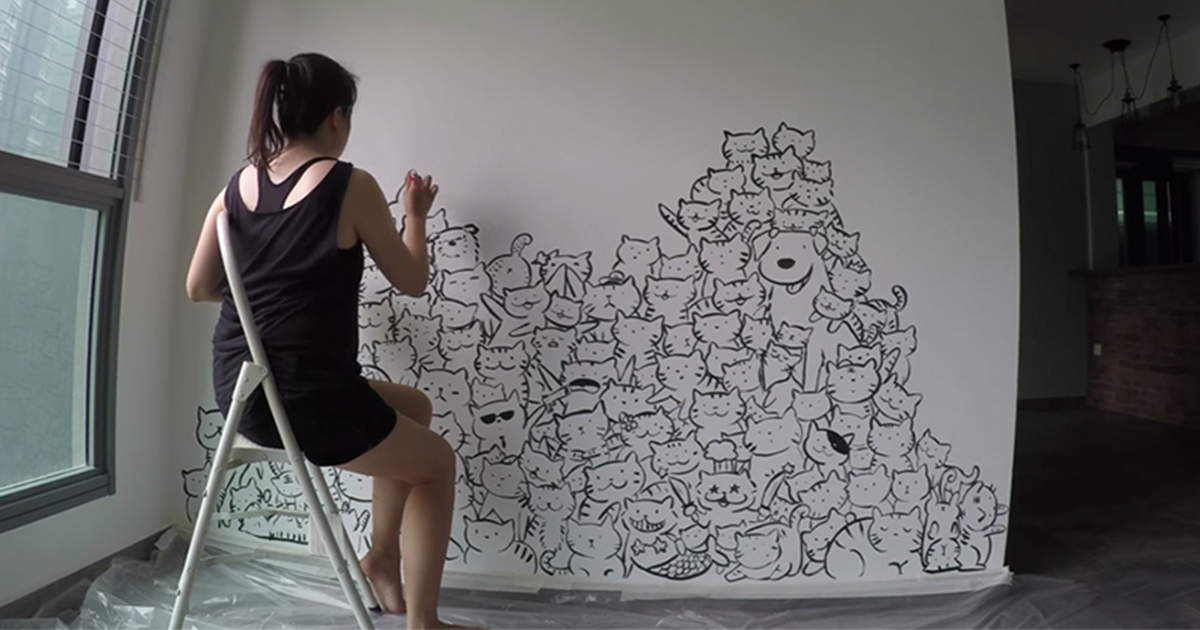 1200x630 I Painted A Mountain Of Cats On A Blank Wall To Bring It To Life - I Painting