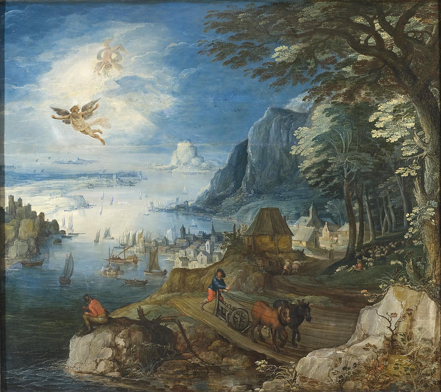 900x800 Landscape With Fall Of Icarus Painting By Joos De Momper - Icarus Painting