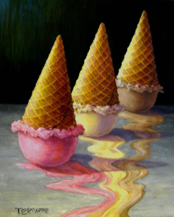 720x900 Toppled Triple Treat Painting By Tanja Ware - Ice Cream Cone Painting