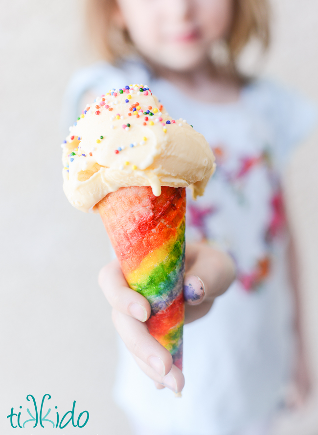 650x888 Watercolor Painted Rainbow Ice Cream Cones Tutorial - Ice Cream Cone Painting
