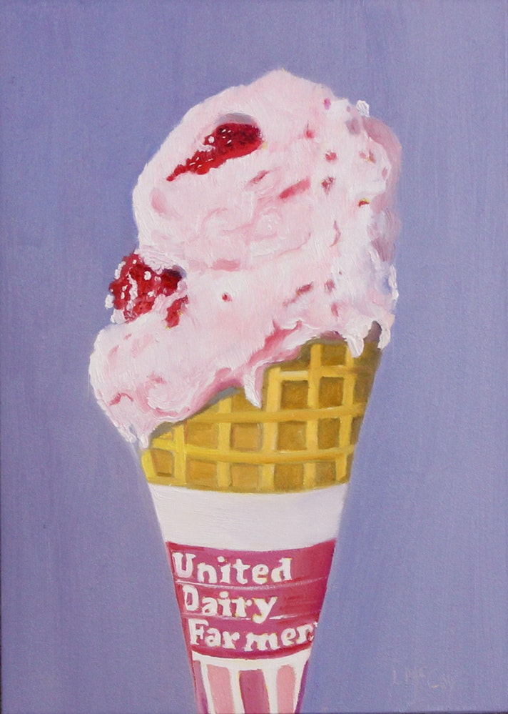 712x999 Strawberry Ice Cream Cone Oil Painting By Artist Linda Mccoy, - Ice Cream Painting