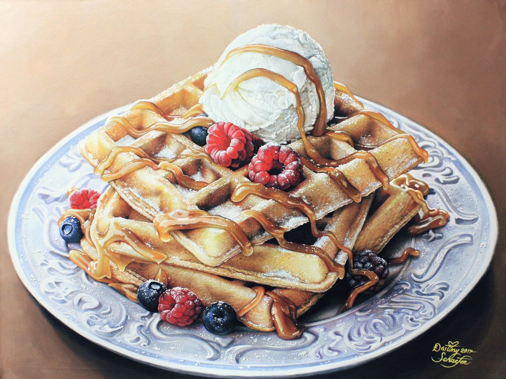 1024x767 Waffles And Ice Cream Painting By Straewefin - Ice Cream Painting