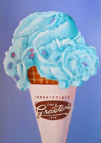 351x495 Graeters Cotton Candy Ice Cream, Oil Painting By Linda Mccoy - Ice Cream Painting