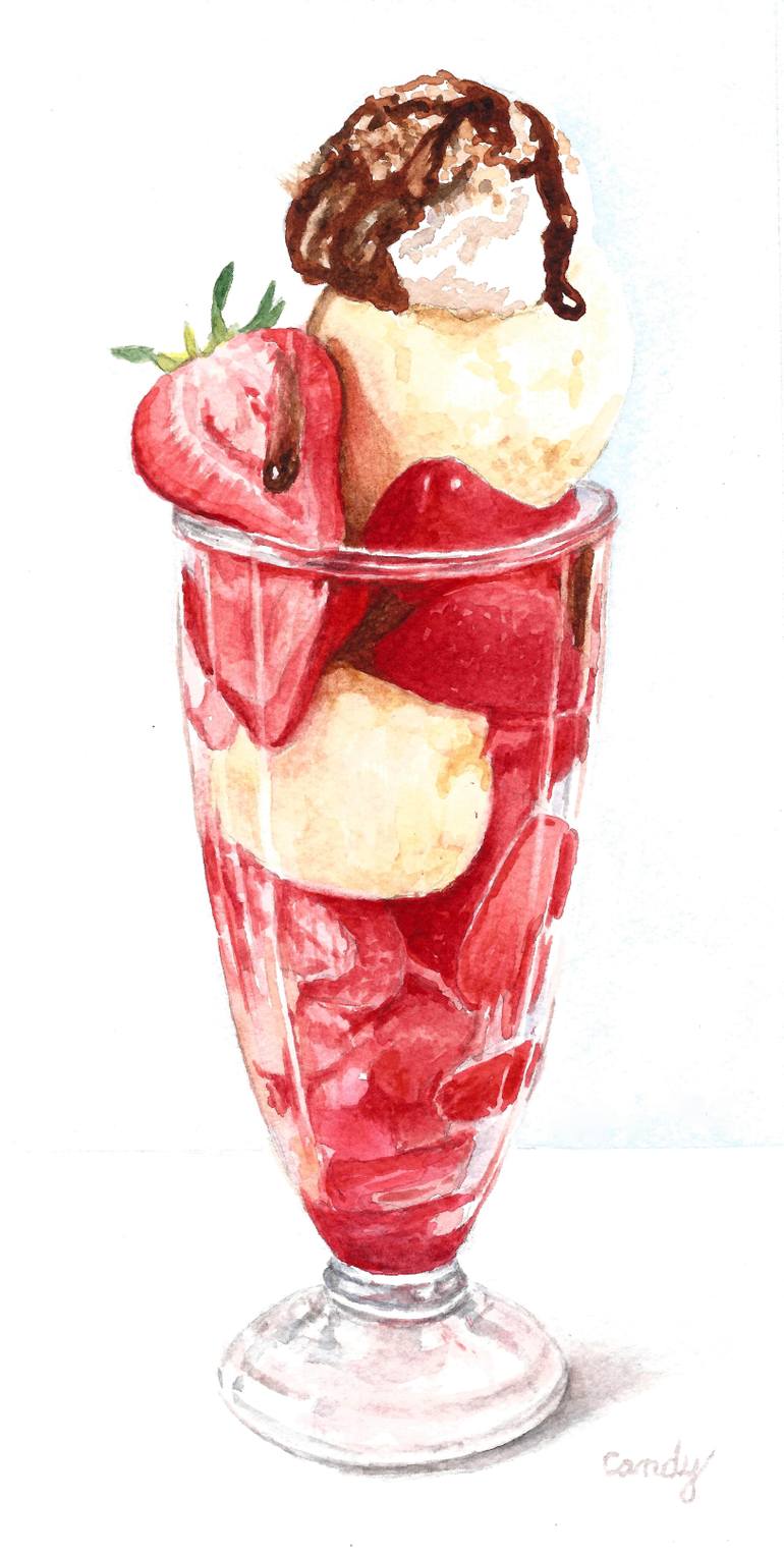 770x1527 Saatchi Art Strawberry Ice Cream Sundae Painting By Candy Witcher - Ice Cream Sundae Painting