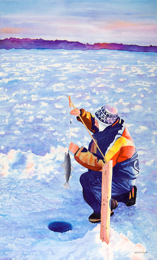 544x900 Ice Fishing Painting By Lynda Bee White - Ice Fishing Painting