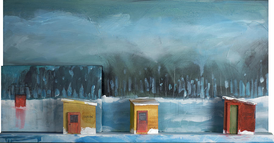 900x471 Ice Fishing Shanties Painting By Tim Nyberg - Ice Fishing Painting