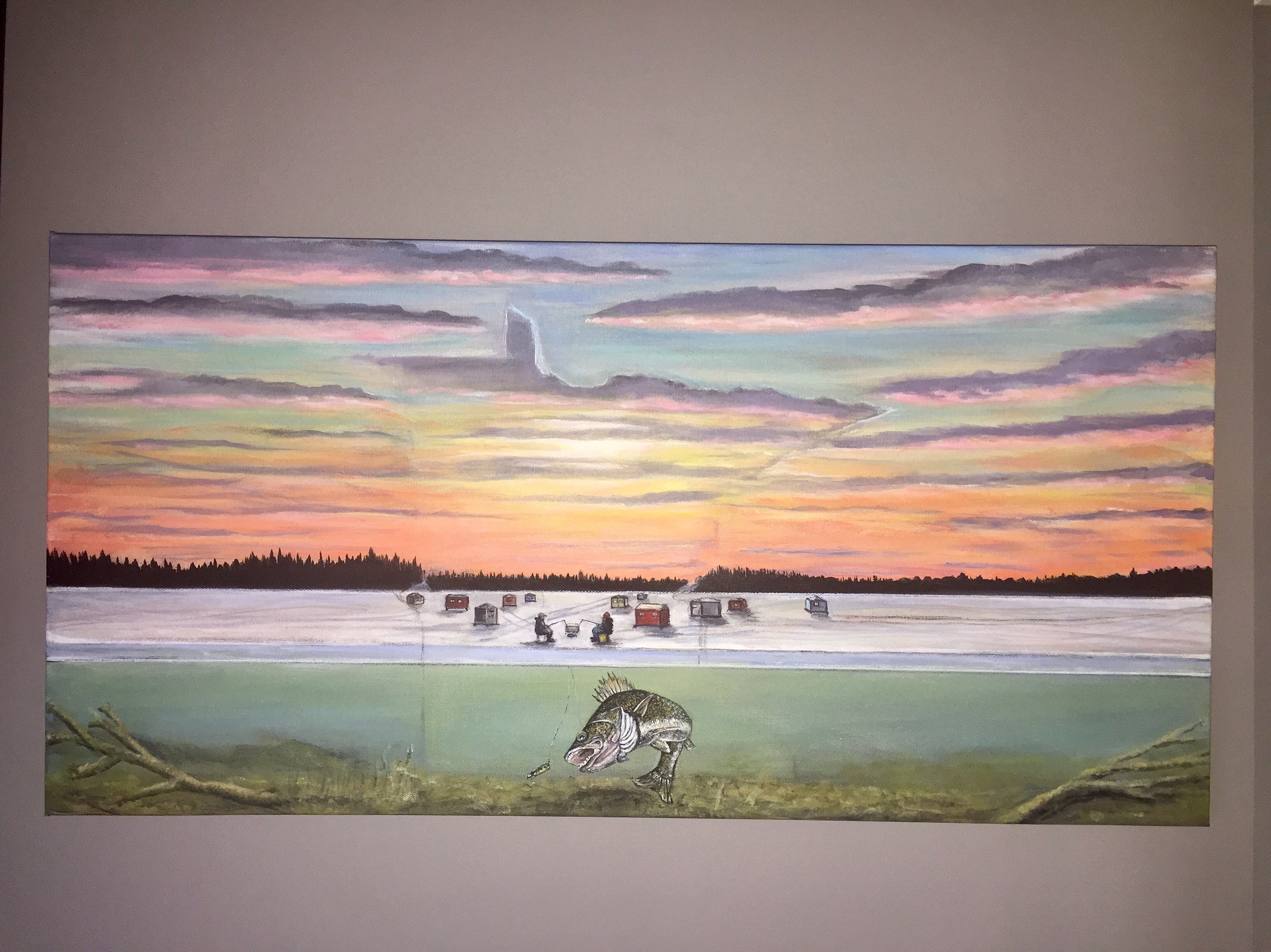 3264x2446 Ice Fishing - Ice Fishing Painting
