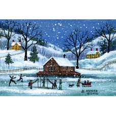 228x228 Miniature Original Paintings - Ice Fishing Painting