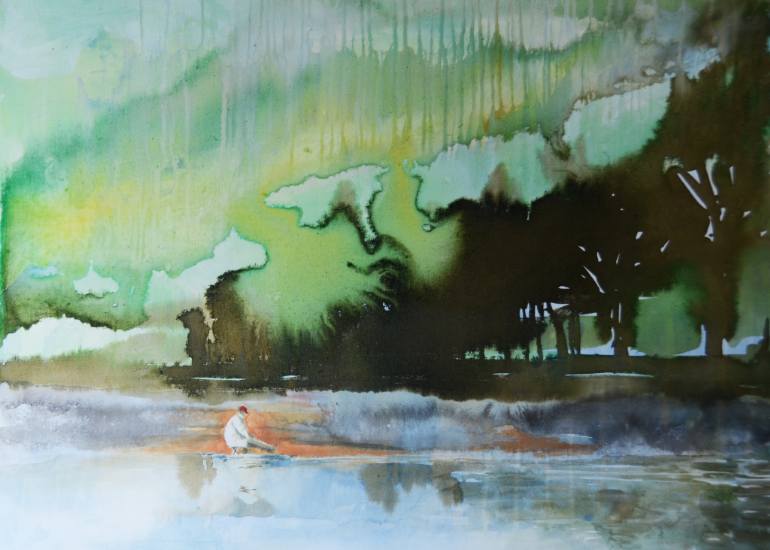 770x550 Saatchi Art (Ice)fishing Painting By Uwe Wenzel - Ice Fishing Painting