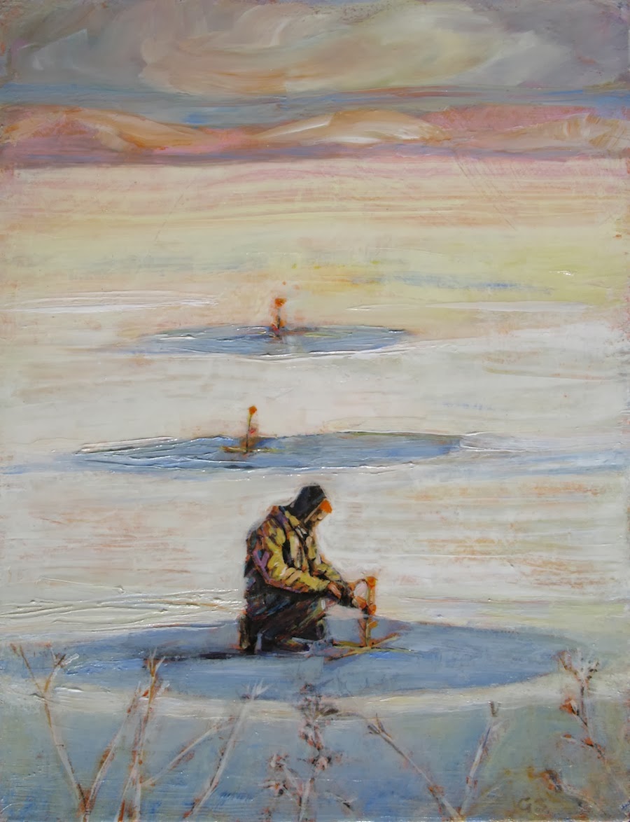 900x1174 Two New Winter Paintings Gwen Sylvester - Ice Fishing Painting