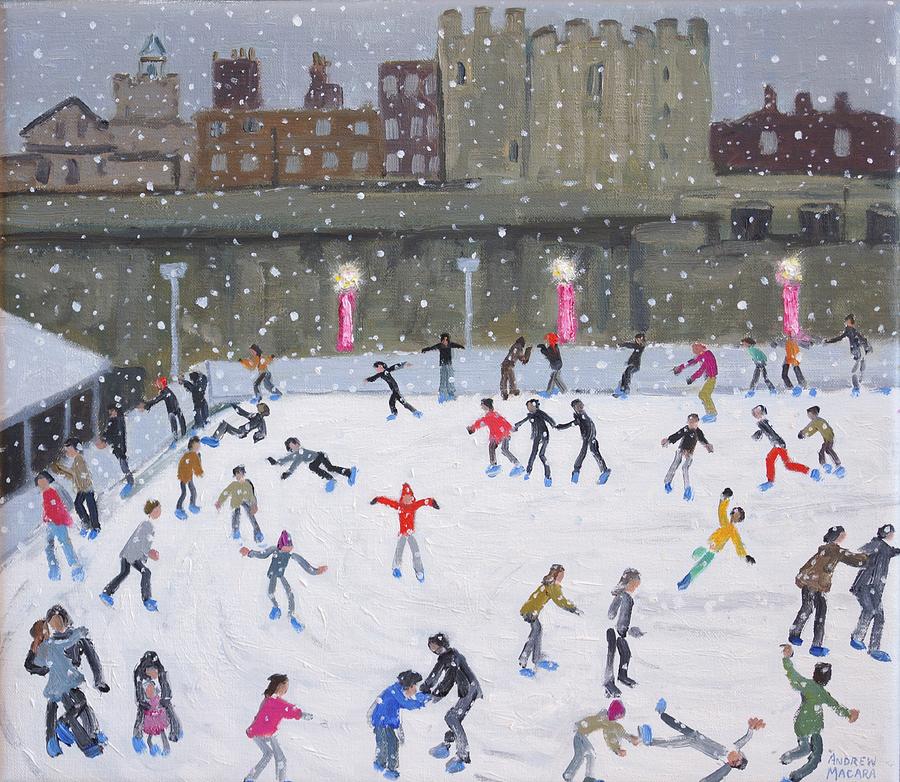 900x782 Tower Of London Ice Rink Painting By Andrew Macara - Ice Skating Painting
