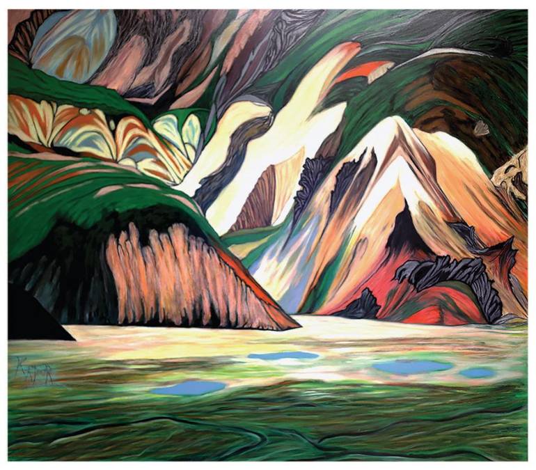 770x675 Saatchi Art Original Oil Pastel Icelandic Landscape From Iceland - Iceland Painting