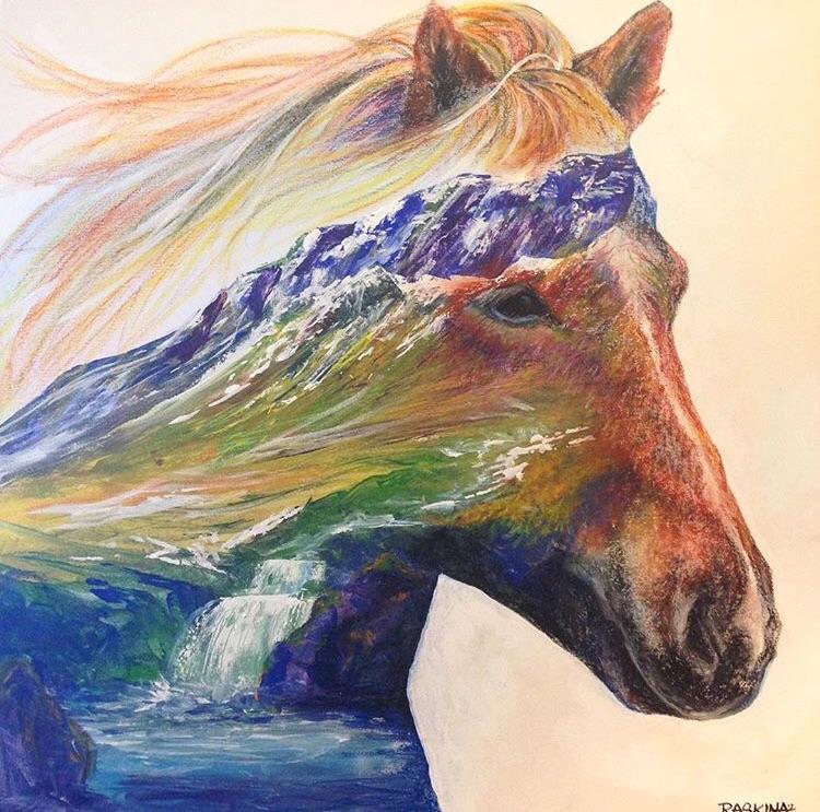 750x743 Icelandic Horse. Oil Pastel And Acrylic. Art - Icelandic Horse Painting