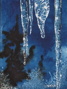225x300 Icicles At Night Painting By Lynda Grant - Icicle Painting